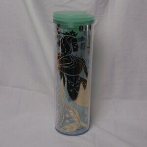 Starbucks Mint Green Gold Clear Mermaid Tumbler 16 Oz New with Sticker